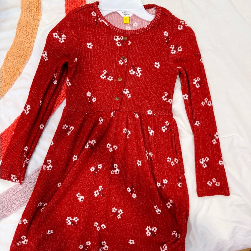 Charming Red Floral Kids Dress